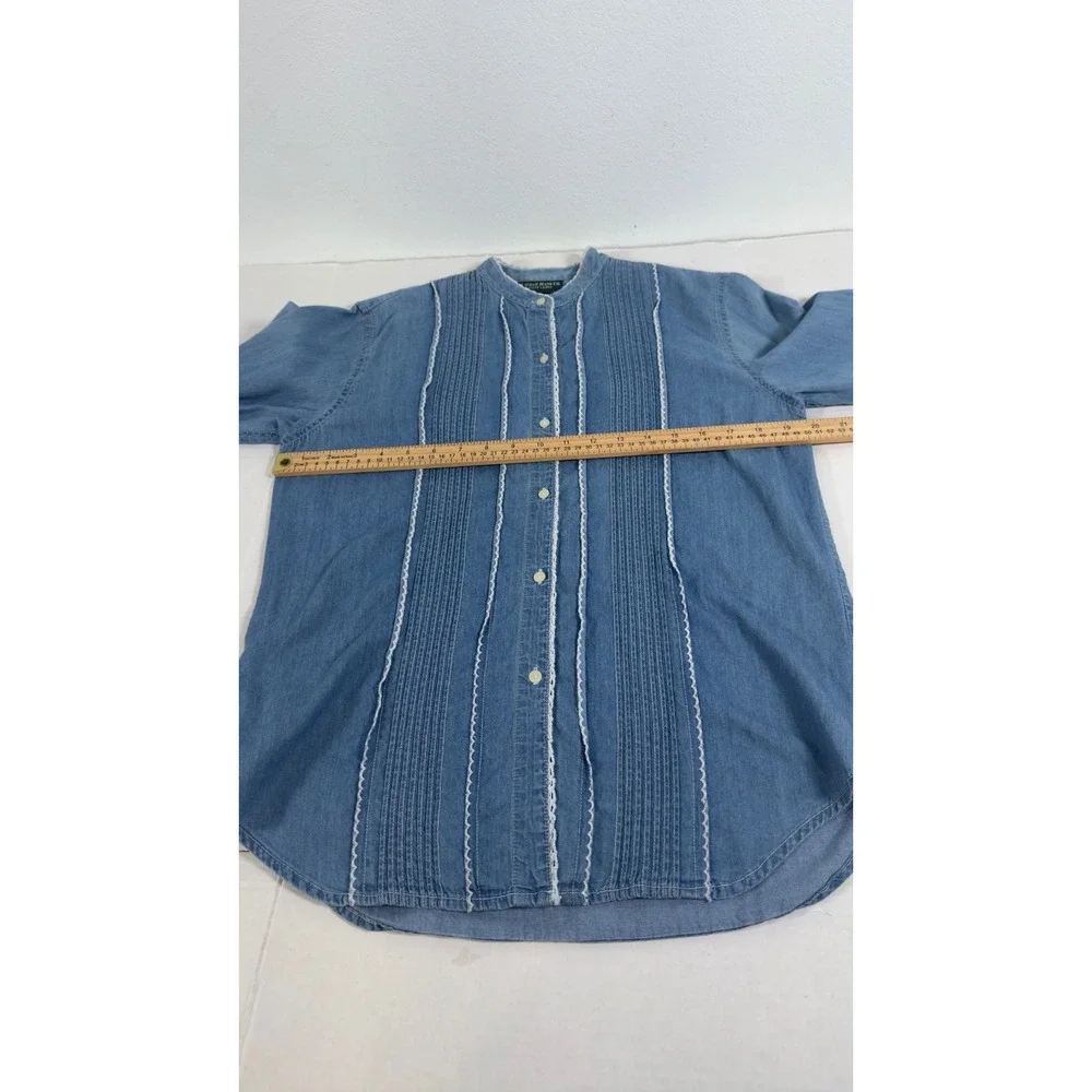 Lauren Ralph Lauren Denim Button Down Womens 4 Blue Pintuck Lace Trim Western